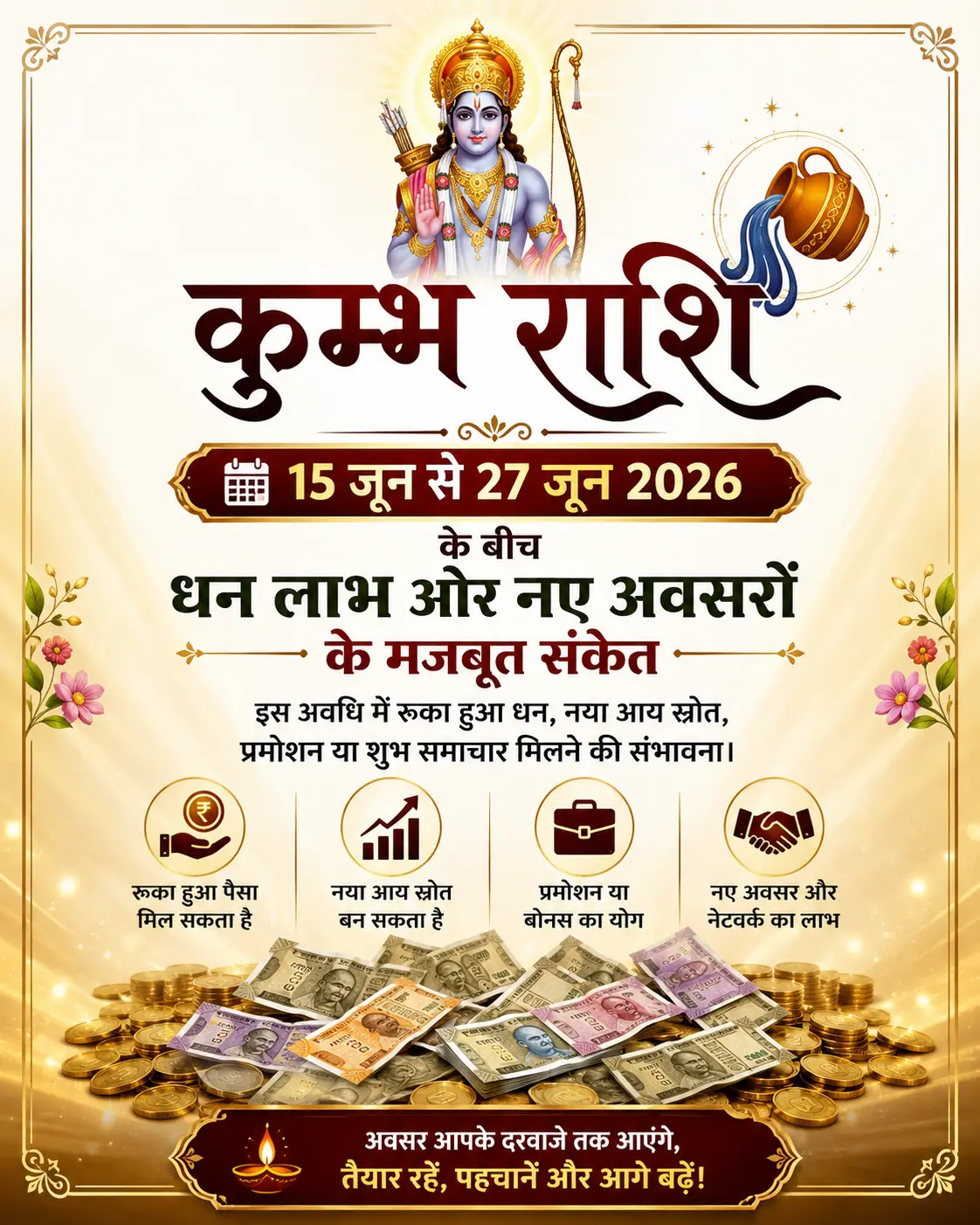 🔮 कुम्भ राशि वालों के लिए बड़ी खबर! 15 जून से 27 जून 2026 के बीच धन लाभ के संकेत?